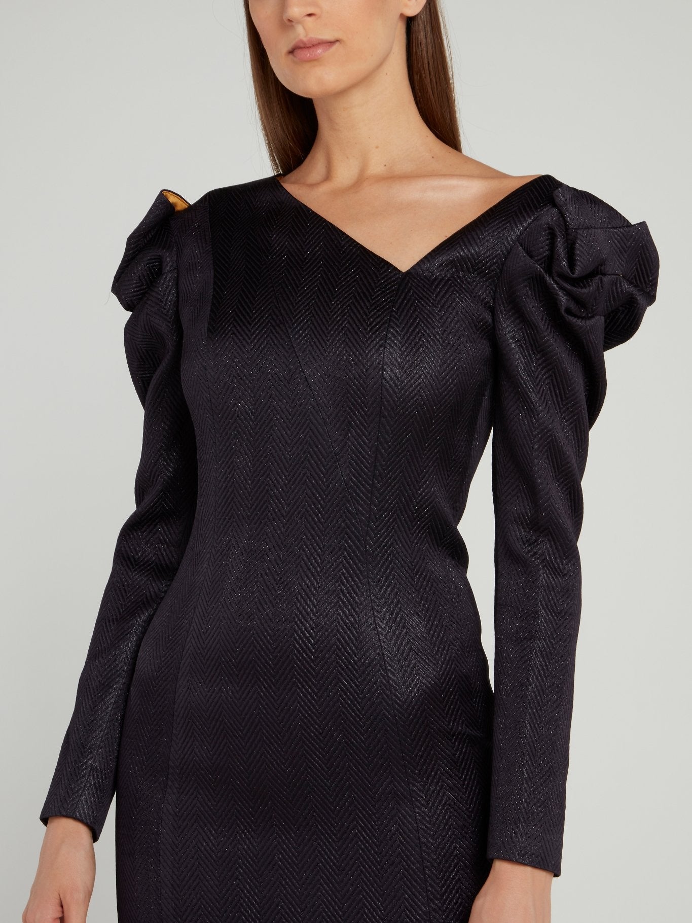 Платье с узором шеврон и рукавом джульетта