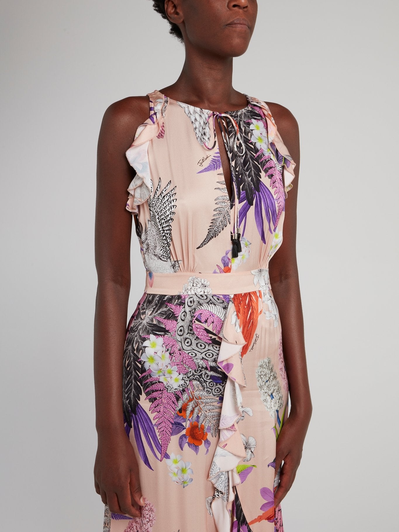 Асимметричное платье с оборками и цветочным принтом