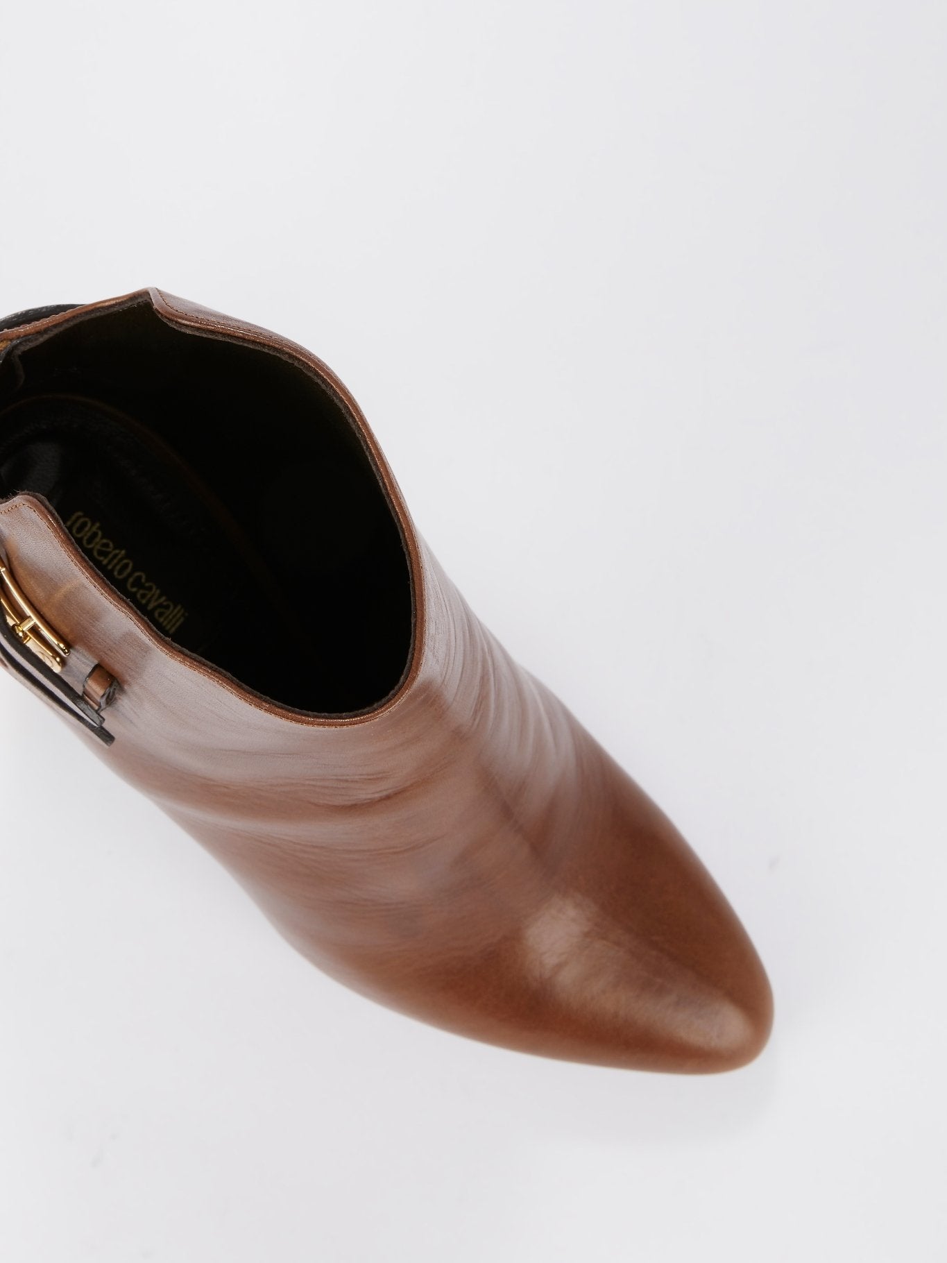 Коричневые кожаные полусапожки на золотом каблуке