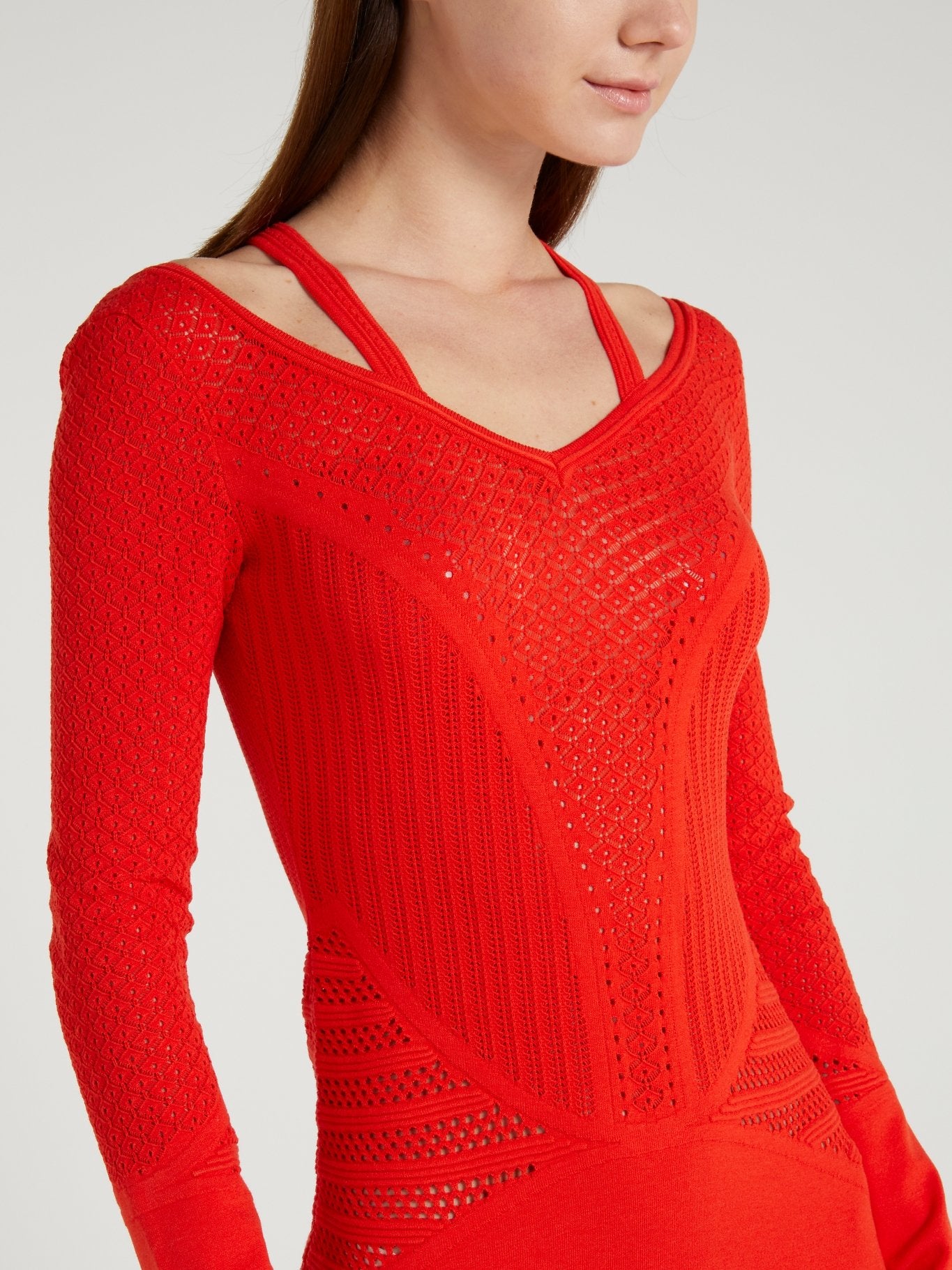 Красное трикотажное платье-макси