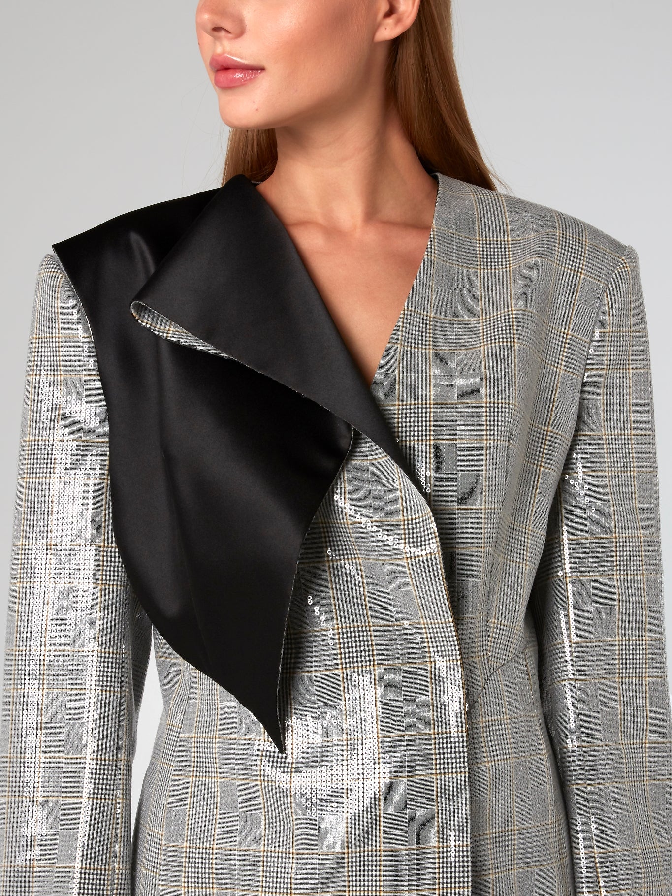 Patched Oversized Check Blazer