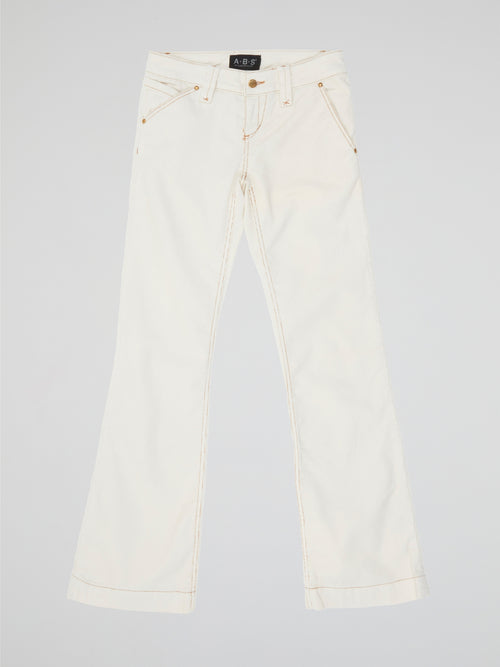 White Exposed-Stitching Flared Pants