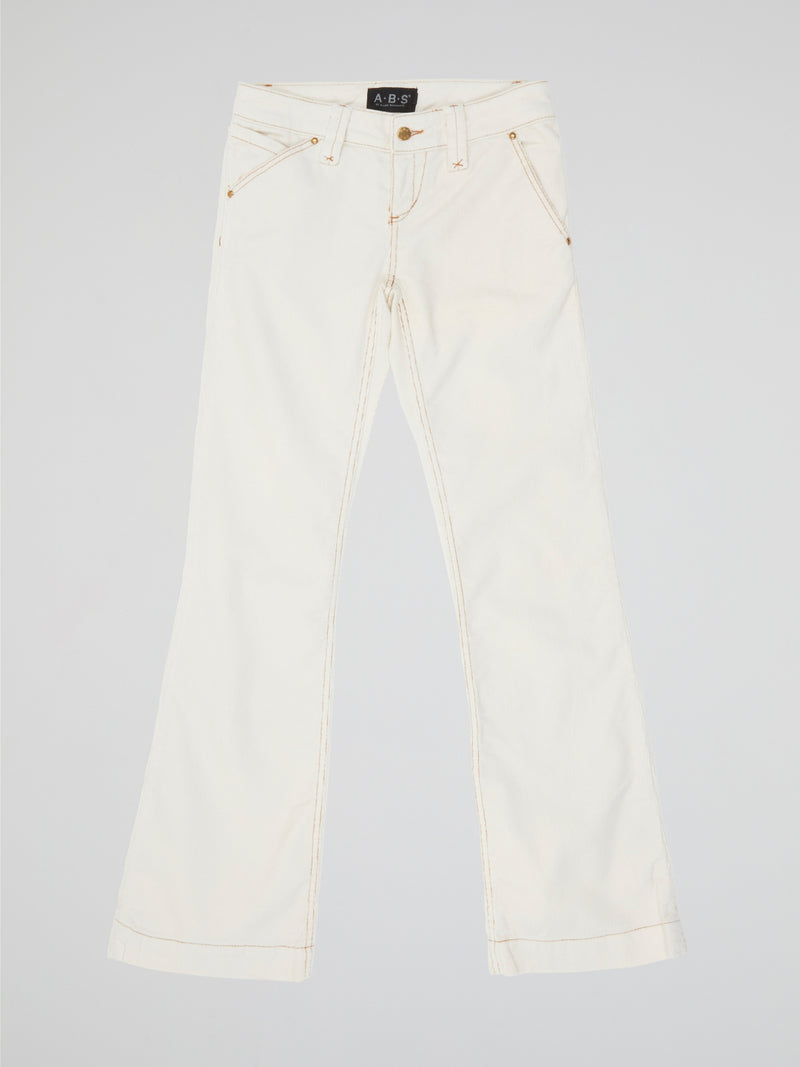 White Exposed-Stitching Flared Pants