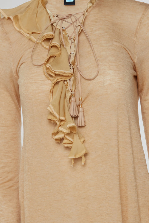 Beige Ruffled Lace Up Top