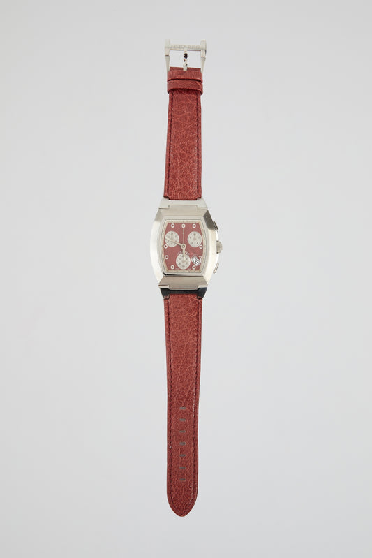 Red Leather Strap Chronograph Watch