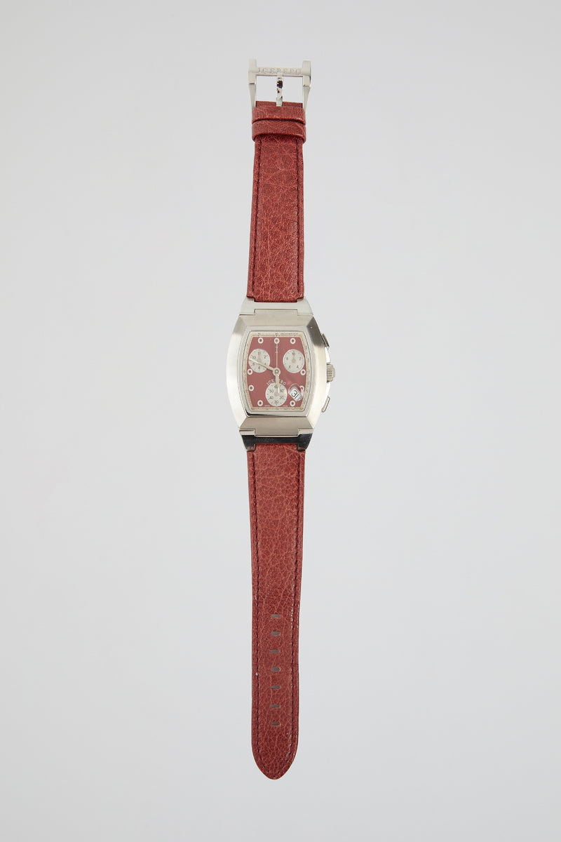 Red Leather Strap Chronograph Watch