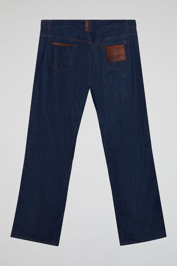 Heritage Relaxed-Fit Denim with Faux Leather Side Trim