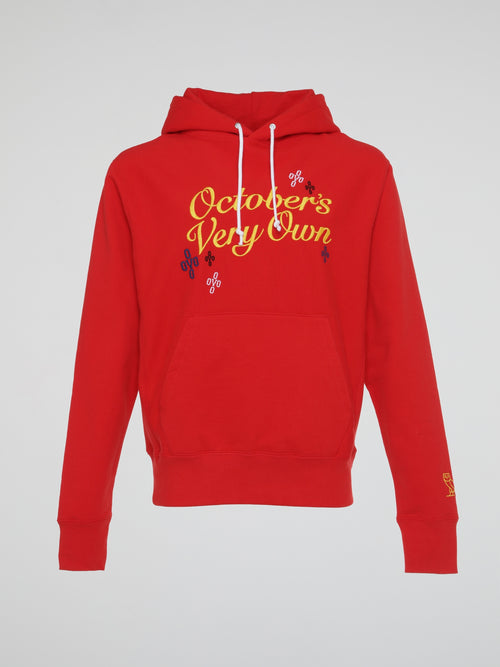 Red Pompom Script Hooded Sweatshirt