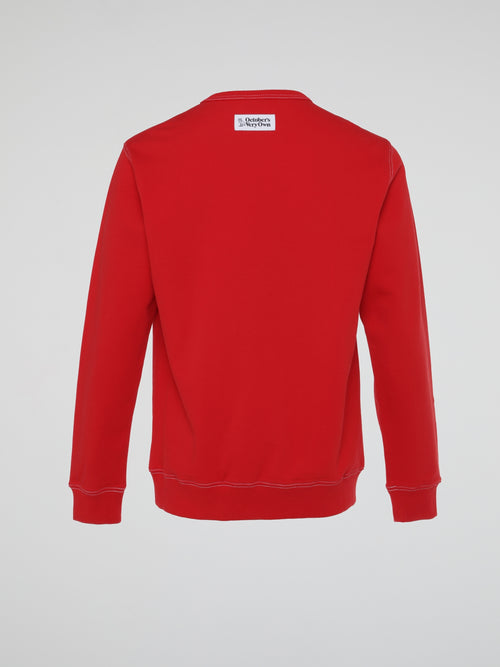 Red Contrast Stitch Long Sleeve Crewneck T-Shirt