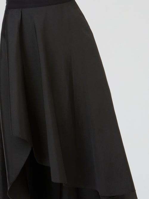 Black Cascade Midi Skirt