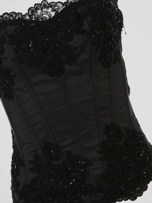 Black Floral Embellished Corset Top