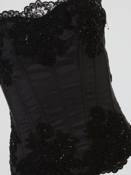 Black Floral Embellished Corset Top