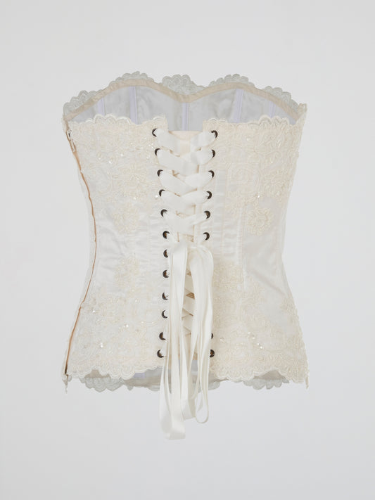 White Pearl Embroidered Corset Top