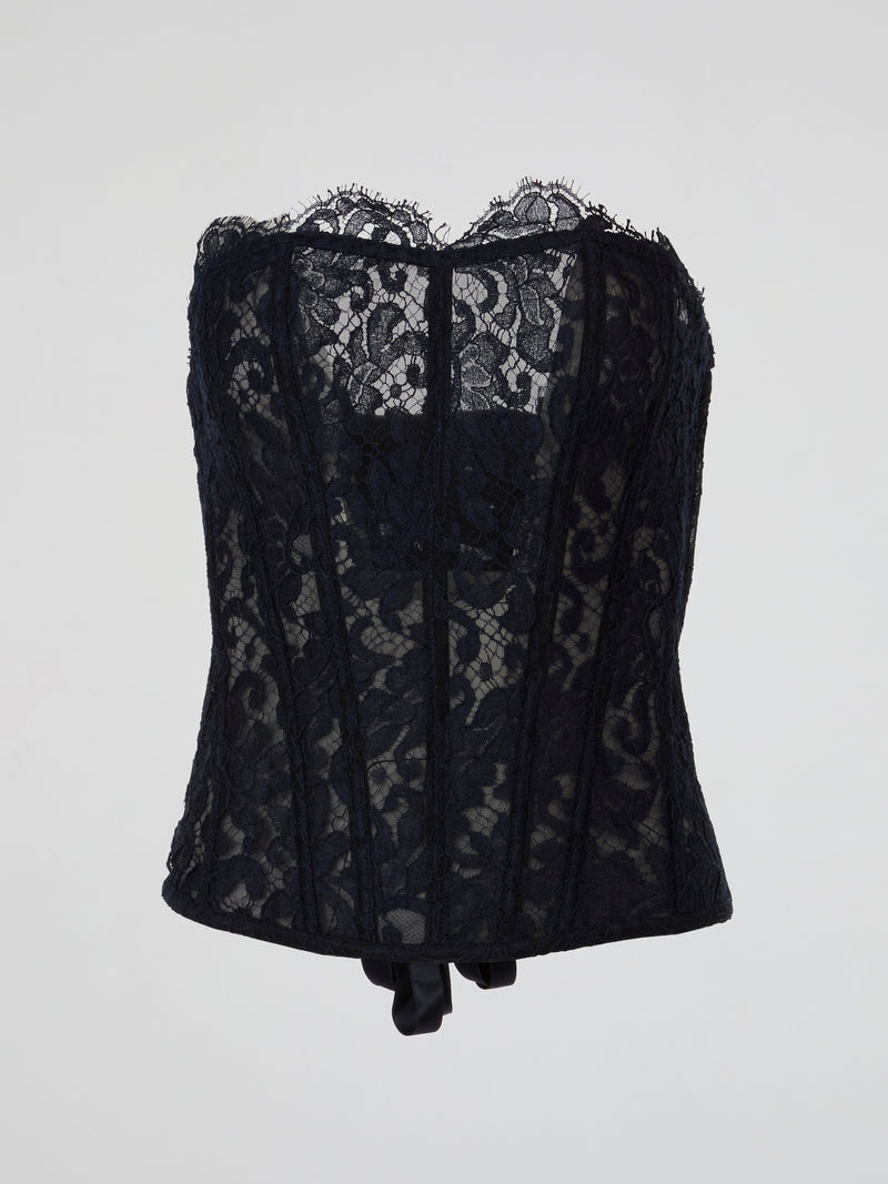 Navy Lace Sheer Corset Top