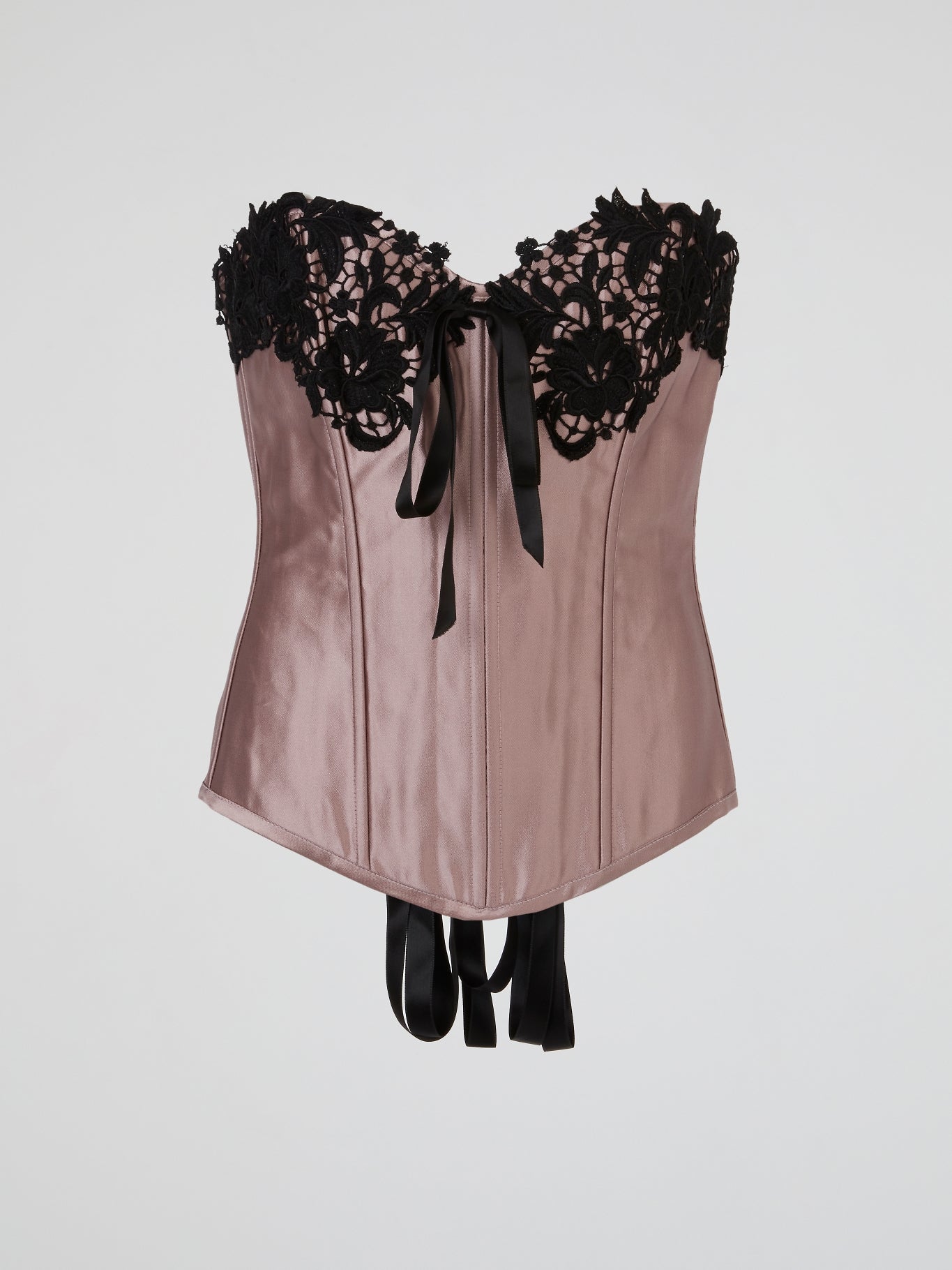 Pink Satin Black Lace-Up Corset Top