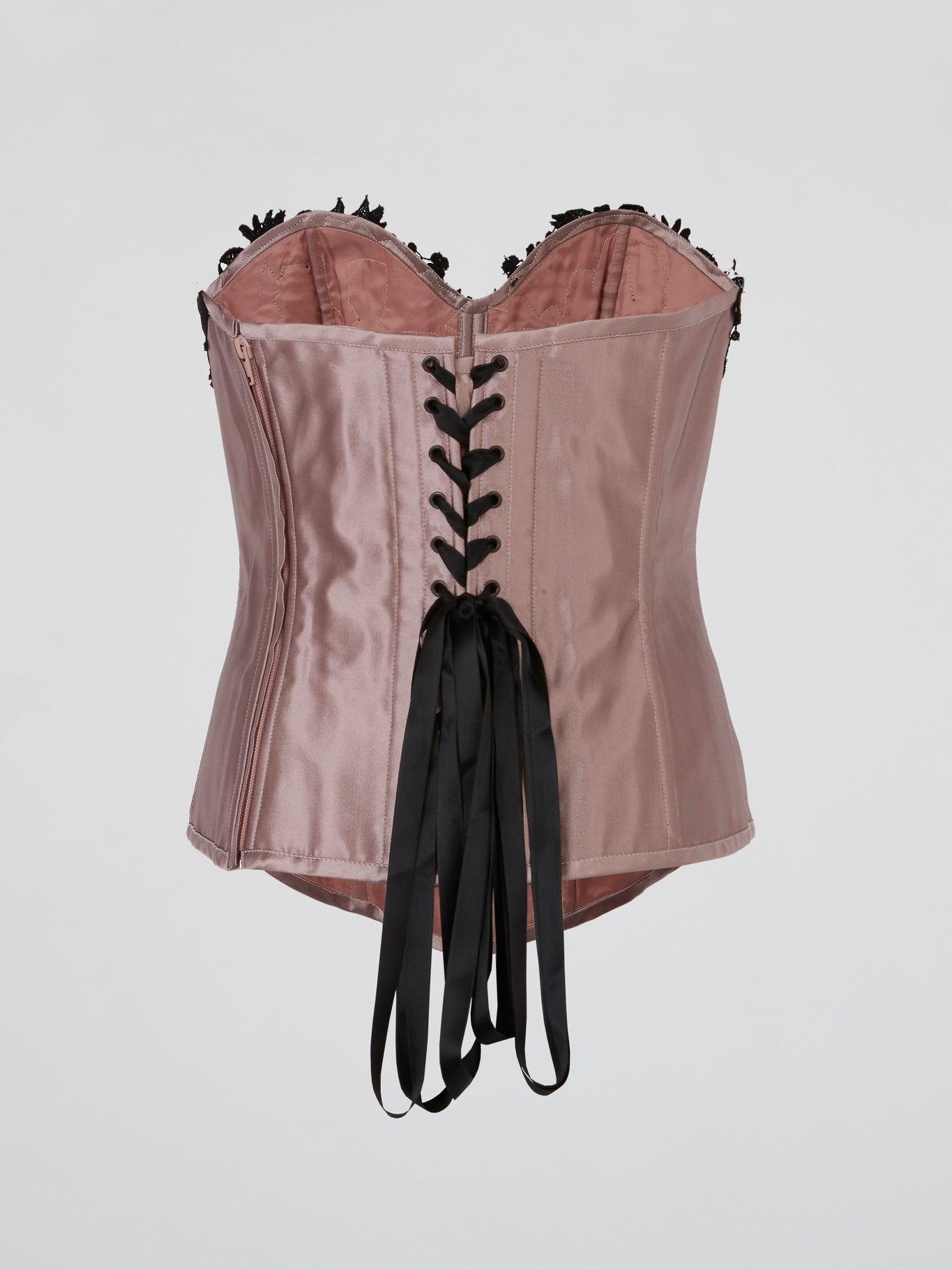 Pink Satin Black Lace-Up Corset Top