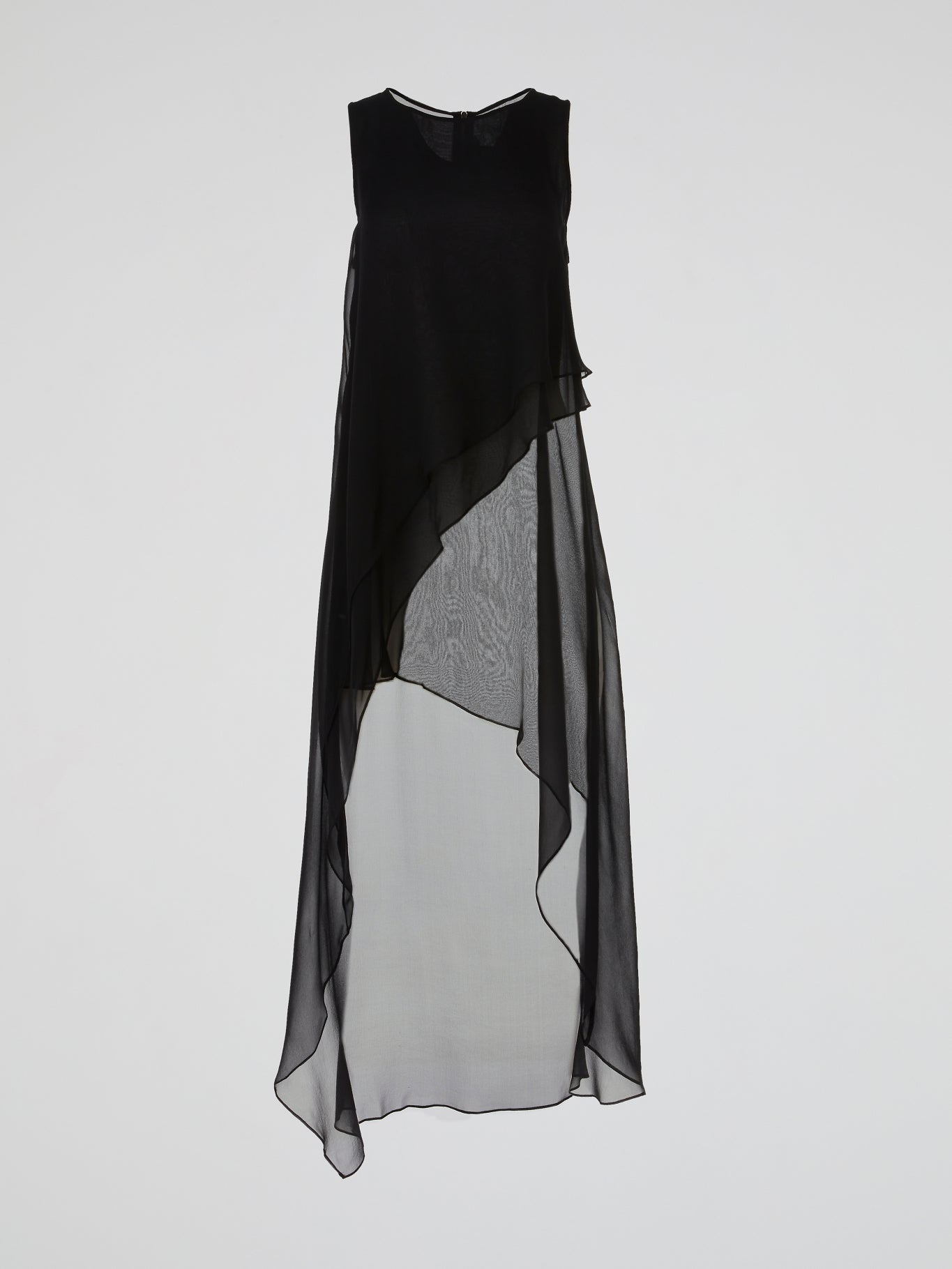 Black Sheer Layered Asymmetric Maxi Dress