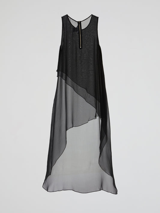 Black Sheer Layered Asymmetric Maxi Dress