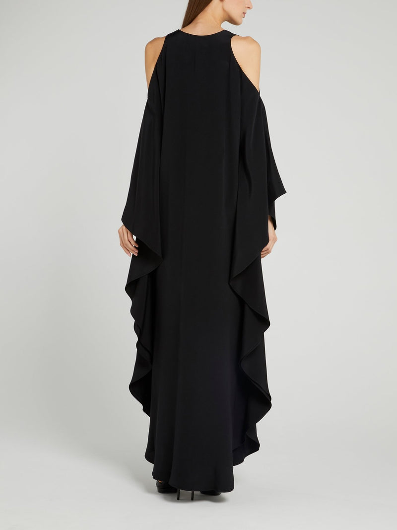 Black Cold Shoulder Ruffle Dress
