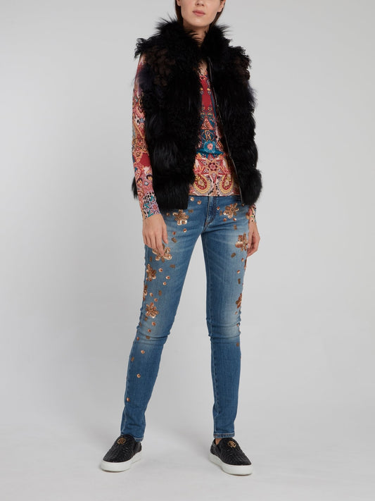 Paisley Print V-Neck Pullover