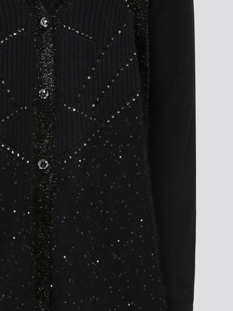 Unleash your inner rockstar with the Black Studded Cardigan V.d.p. Club, the perfect blend of edgy and chic. Made from high-quality materials with intricate studded detailing, this cardigan is a statement piece that will elevate any outfit. Whether you're heading to a concert or a night out with friends, this cardigan will have you turning heads wherever you go.