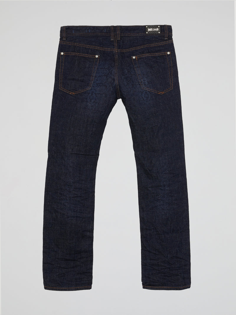 Navy Reptile Patterned Jeans