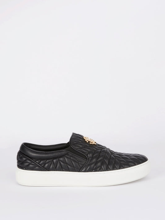 Black Quilted Slip On Sneakers