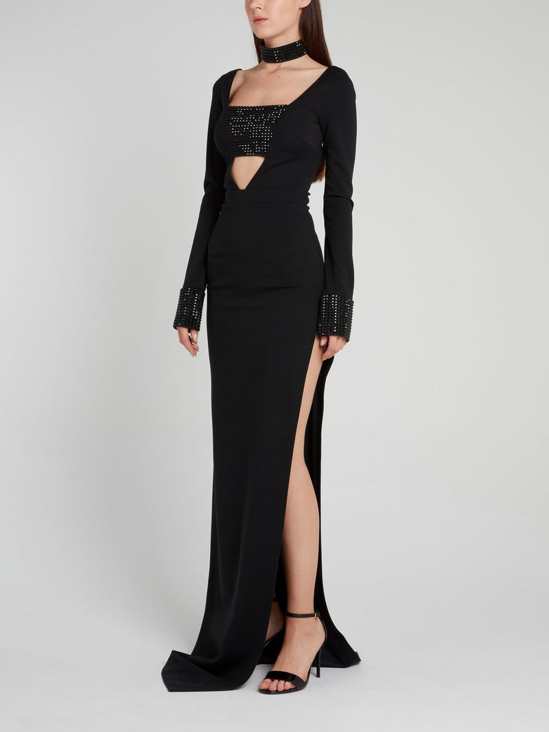 Jessa Black Embellished Slit Dress