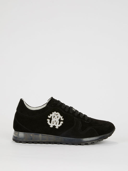 Black Logo Appliquéd Suede Sneakers