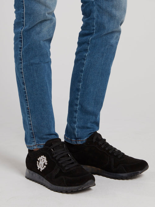 Черные замшевые кроссовки с логотипом