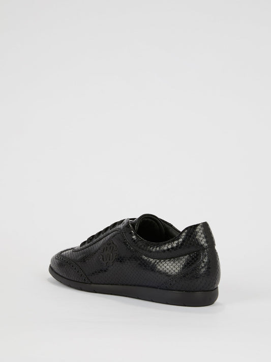 Black Snake-Effect Leather Sneakers