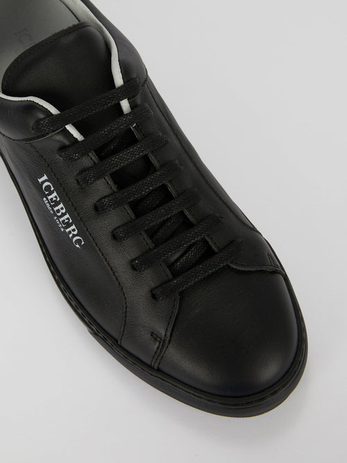 Black Classic Logo Leather Sneakers