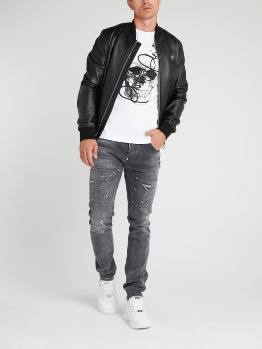 Rear Skull Leather Bomber Jacket