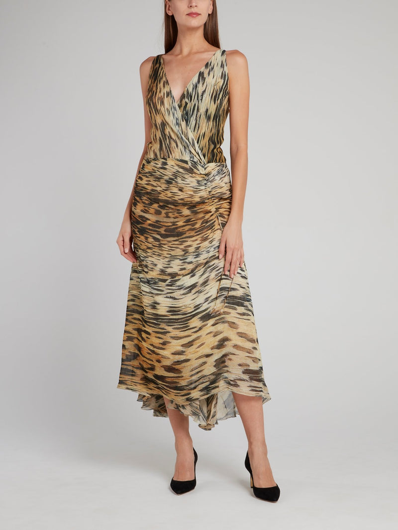 Animal Print Surplice Maxi Dress