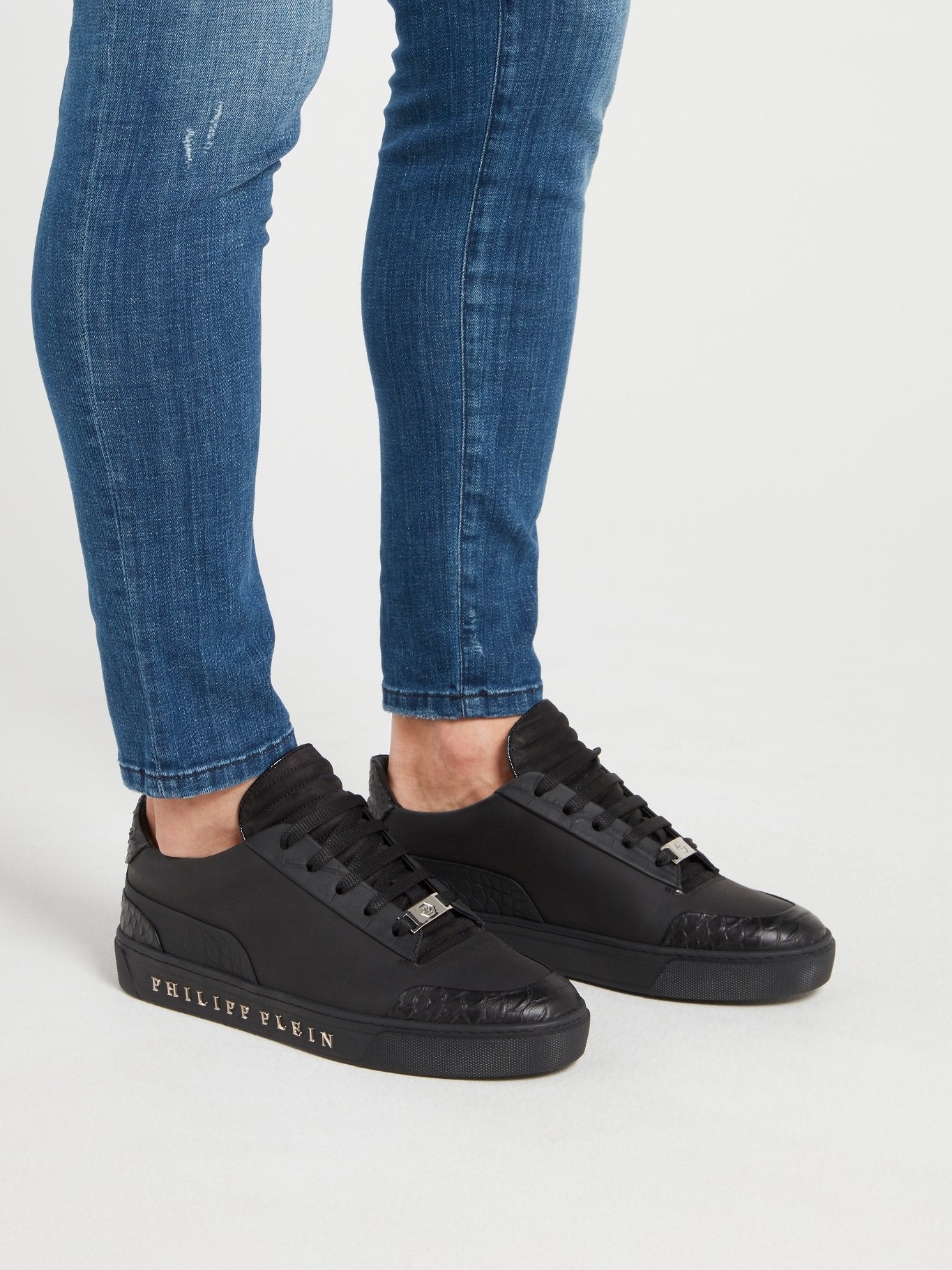 Black Crocodile Panel Sneakers