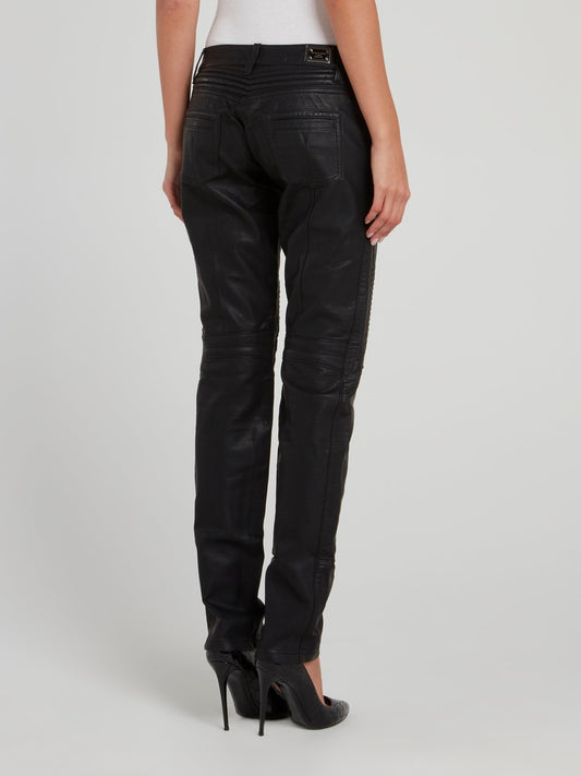 Black Leather Biker Trousers