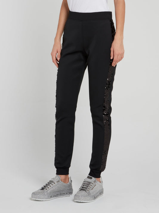 Black Sequin Side Stripe Jogging Trousers