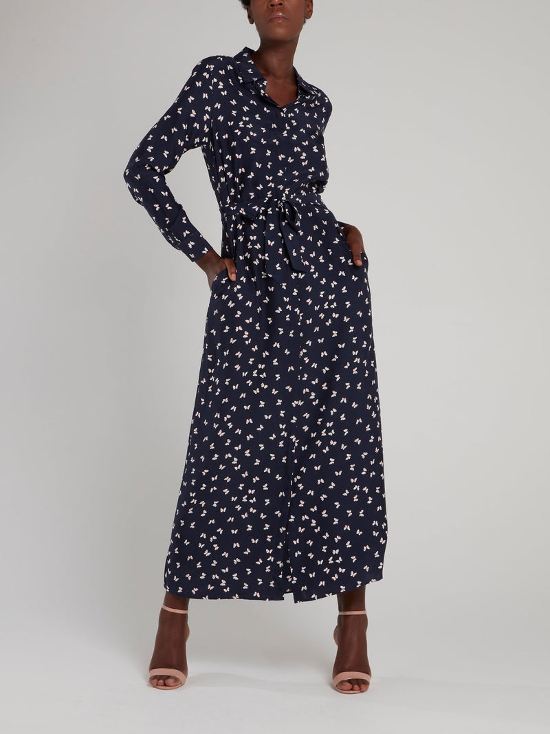 Navy Butterfly Print Maxi Dress