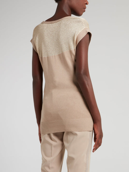 Beige with Gold Panel V-Neck Top