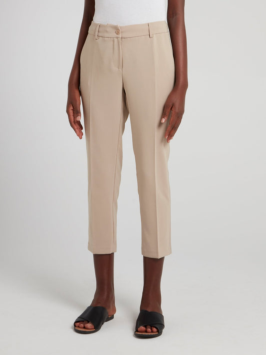 Beige Cropped Tapered Pants