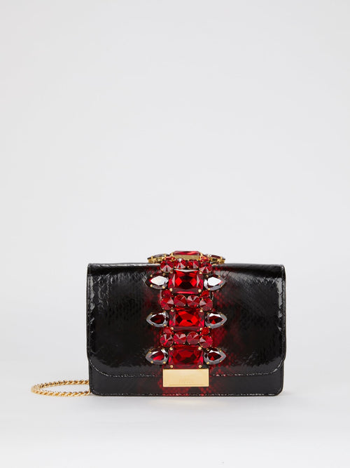 Черная сумка на плечо с красным декором и эффектом змеиной кожи Cliky