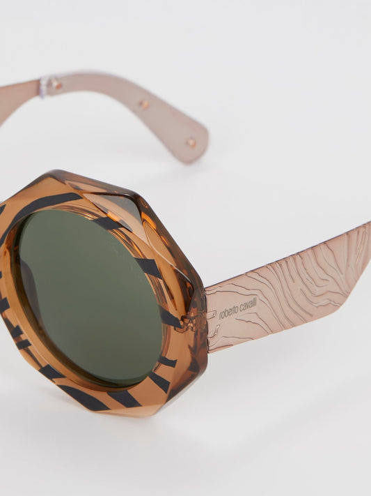 Солнцезащитные очки в геометрической оправе с тигровым принтом