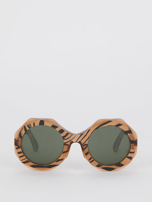 Солнцезащитные очки в геометрической оправе с тигровым принтом
