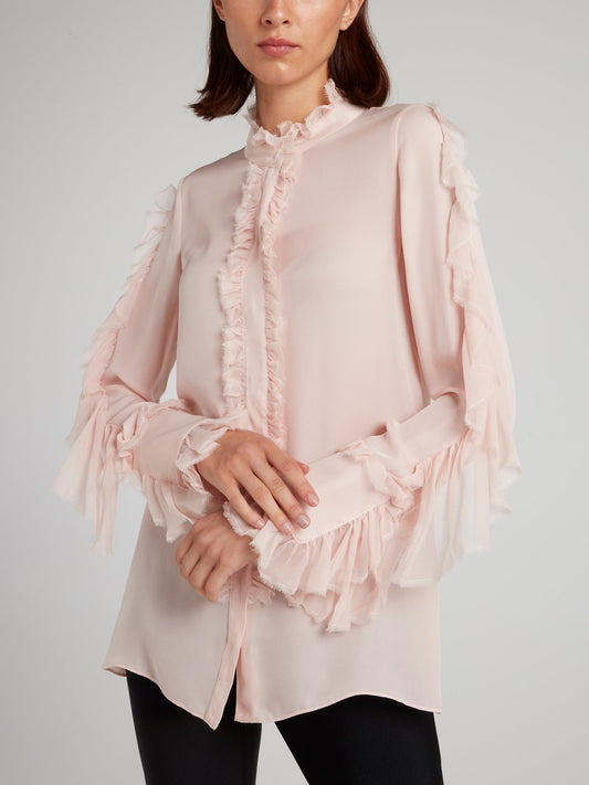 Pink Frill Trim Blouse