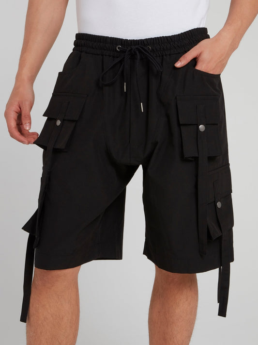 Black Cargo Drawstring Shorts