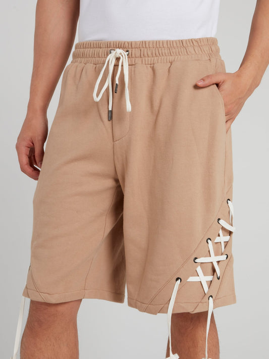 Beige X-String Drawstring Shorts
