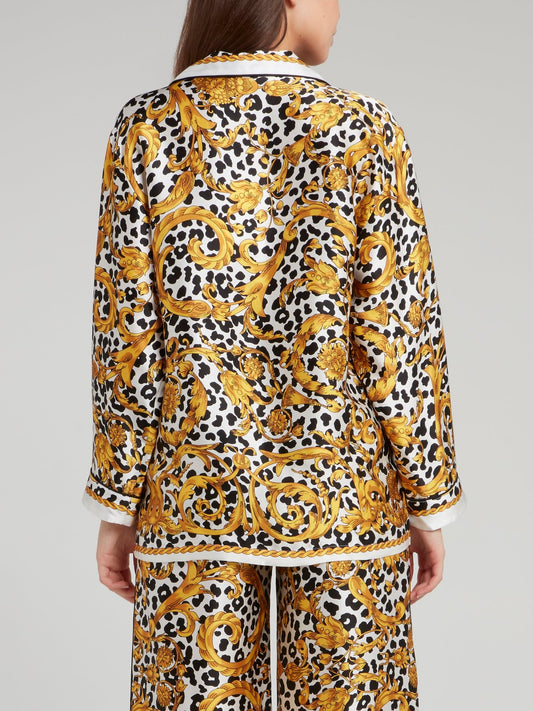 Шелковая блузка с леопадовым и барочным принтом