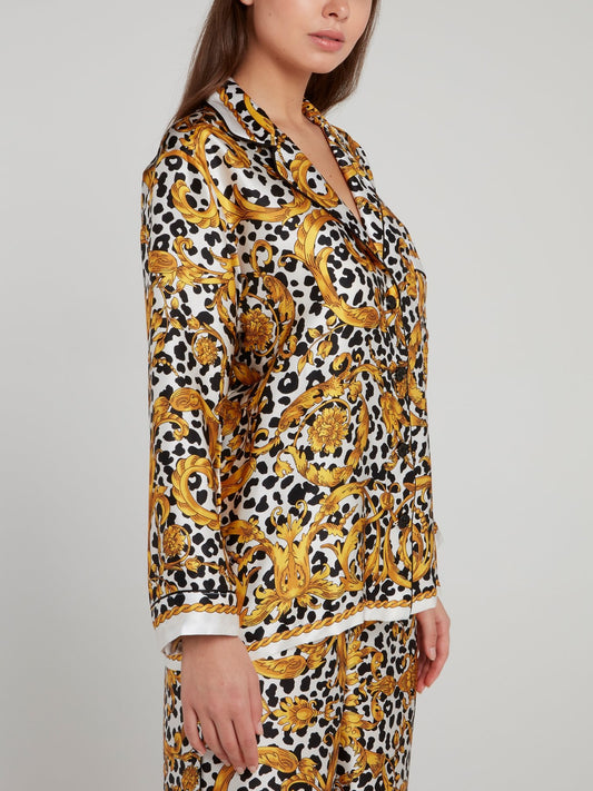 Шелковая блузка с леопадовым и барочным принтом