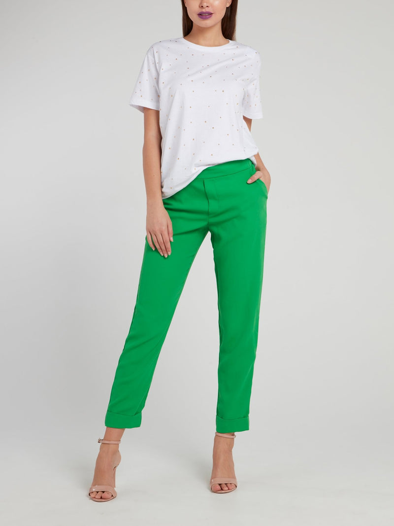 Зеленые узкие брюки с завышенной талией