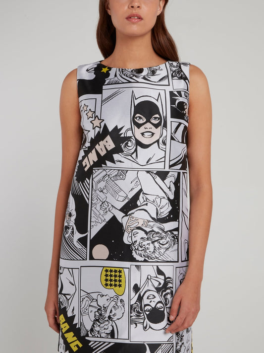 Comic Print Sleeveless Shift Dress